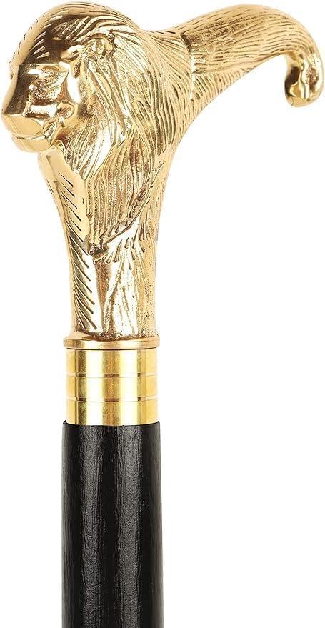 NavaFresh Basics Craft Villa Brass Lion Handle Cane Black Wooden Walking Stick Cane Handcrafted Wood Perfect Offering Cane for Men Women Senior Cane 3 Fold Fancy Cane