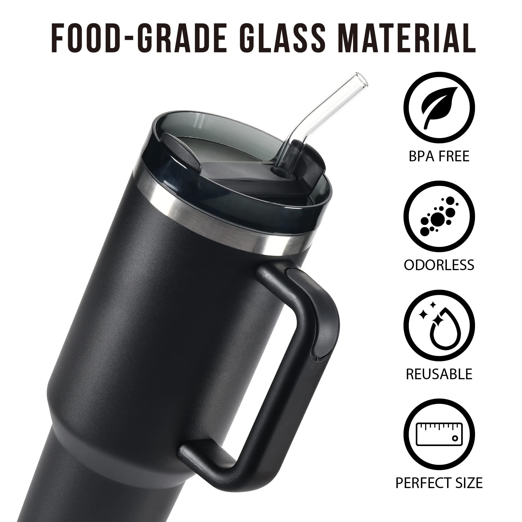 Veskaoty Replacement Glass Straws for 40 oz Stanley Tumbler with Handle, 8 Pack Extra Long Resuable Clear Straws with 2 Cleaning Brushes for Stanley Adventure Quencher Travel Cup Water Bottle Accessories