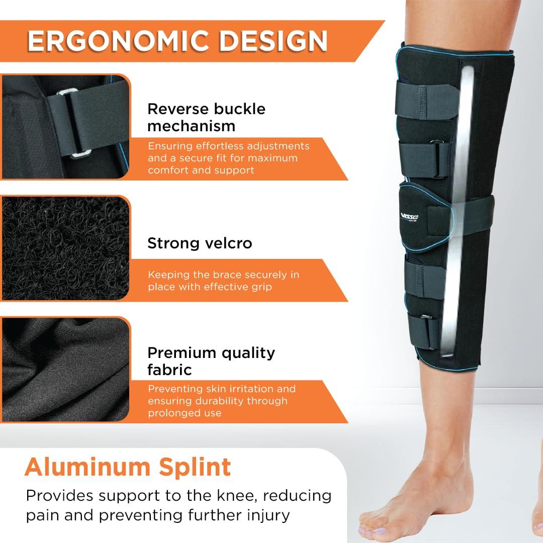 Vissco Vissco Knee Stabler - Long 19" Brace (Firm Support) Knee Support for Osteoarthritis of knee joint, Pain Relief, Knee Stabilizer, Joint Injury, Knee Immobilizer - Small (Black)
