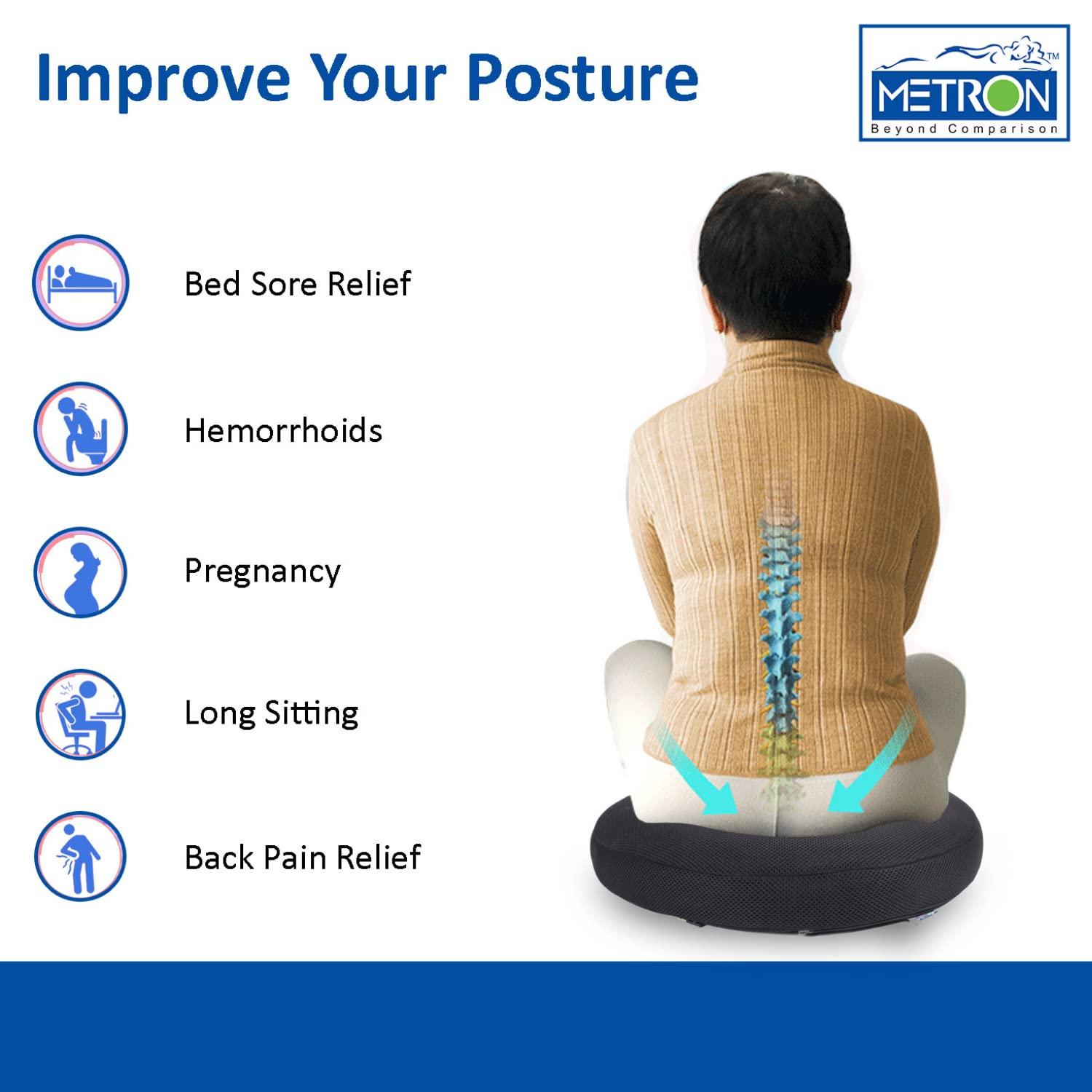 METRON METRON-Donut Ring Cushion Pillow for Piles Haemorrhoid |Helps in Pain Relief of Coccyx Sciatica Pregnancy Fistula Post Natal Surgery Relief Seat Cushion|Black | Pack of 1, Sponge High Density, foam