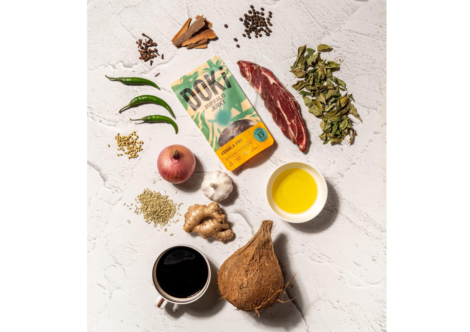 Doki DOKi Buffalo Jerky for Humans (5 Flavours) (High Protein, Low Calorie, All-Natural, Gluten Free, Ready-to-eat meat))