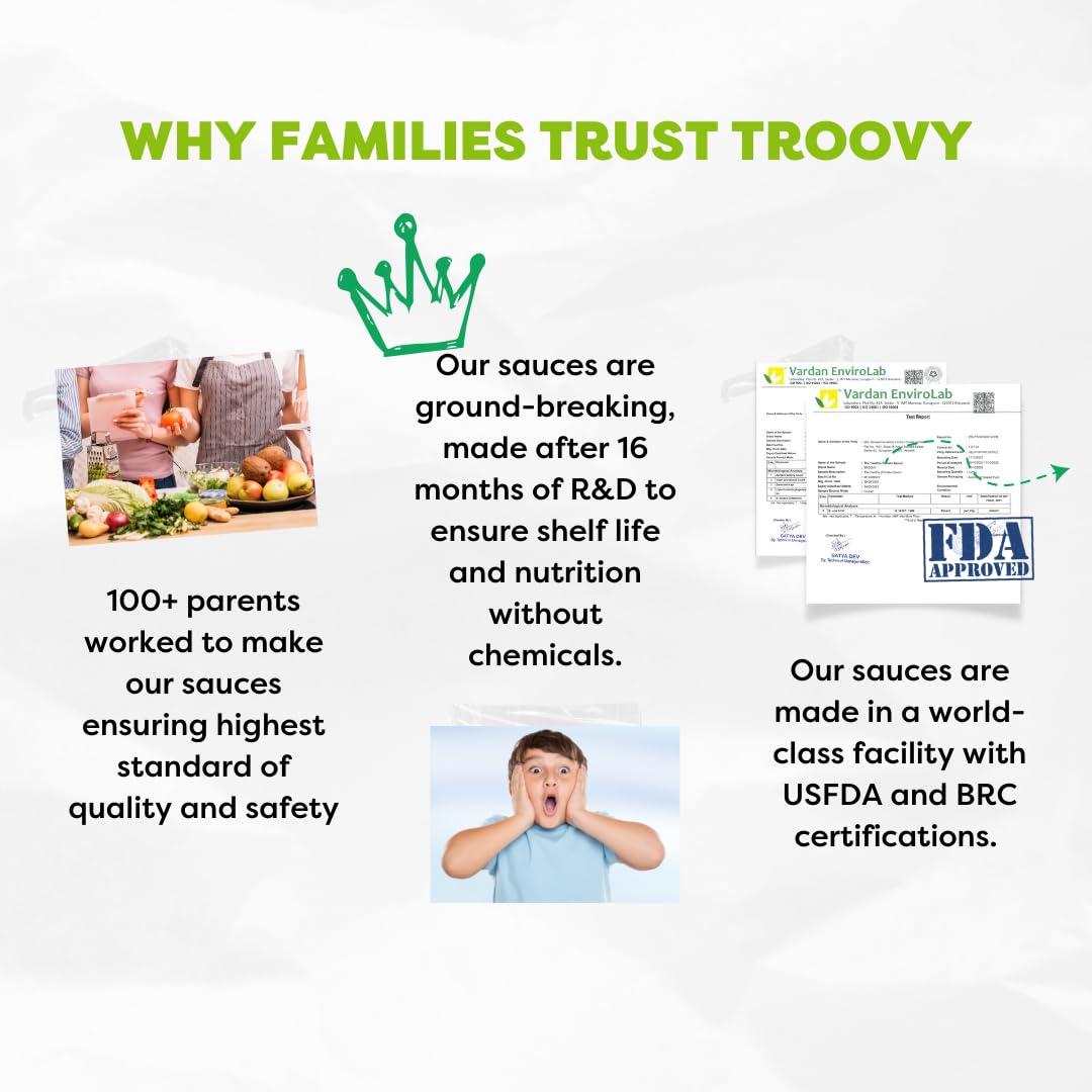 Troovy Troovy Healthy Sauce Spread (2 Tomato sauce, 2 Pizza Pasta sauce) | 100% Chemical Free | No Preservatives | No MSG | No Processed Sugar (uses Jaggery) | All Natural Ingredients | 880 gm (Pack of 4)