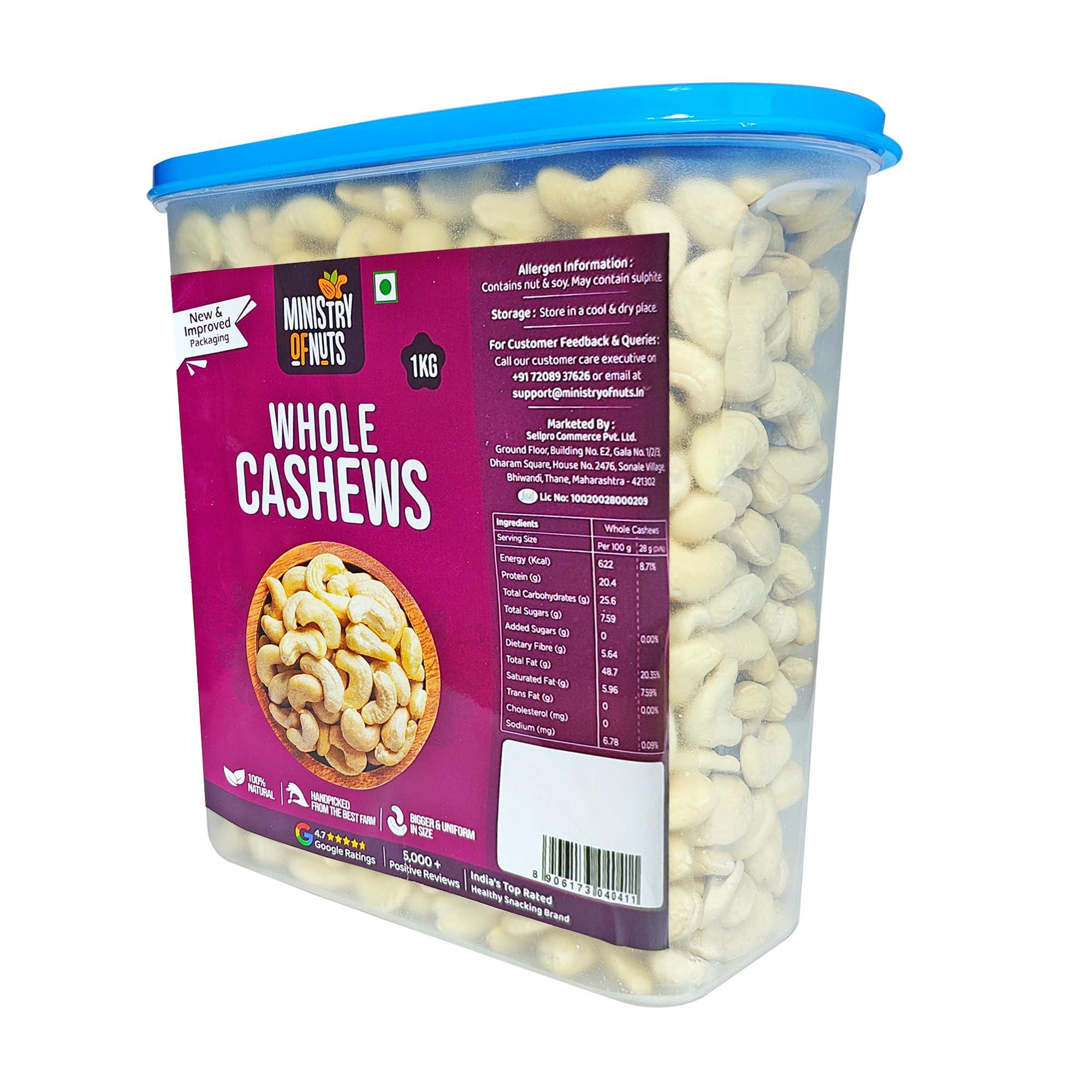 MINISTRY OF NUTS Ministry Of Nuts Whole Natural Cashew Nuts W320, 1kg | 100% Natural Premium Kaju | Nutritious, Delicious & Crunchy Kaju | Rich in Magnesium, Copper & Phosphorus | Cashew 1kg (Cashew 1kg)