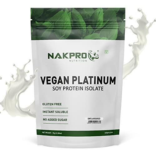 NAKPRO NAKPRO 100% Soy Protein Isolate, Unflavoured - 1kg | 27g Protein, 4.9g BCAA | Natural Vegan Plant Protein Powder | Easy To Digest | All Essential Amino Acids for Muscle Gain and Recovery