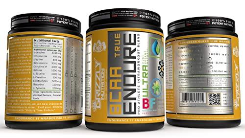 Grizzly Nutrition Grizzly Nutrition True Endure -Bcaa 4:1:1 Pro Ratio (V6 Genesis/ 6th gen 2023) 300 grams upto 60 servings -with Citrulline, B-Alanine, Taurine, L-carnitine with 11 vitality boosters - Platinum grade ( Mexican pineapple salsa Flavoured )