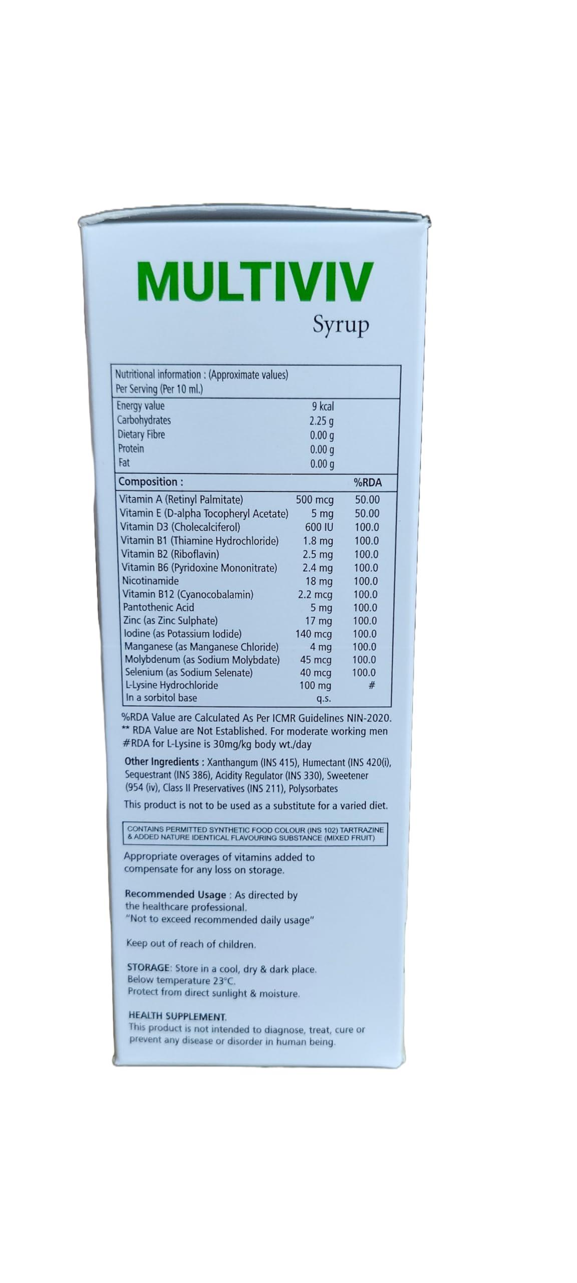Vivaceutical Multiviv Syrup - Micronutrient, Multi-Vitamins and Multi-Minerals Syrup | 200ml