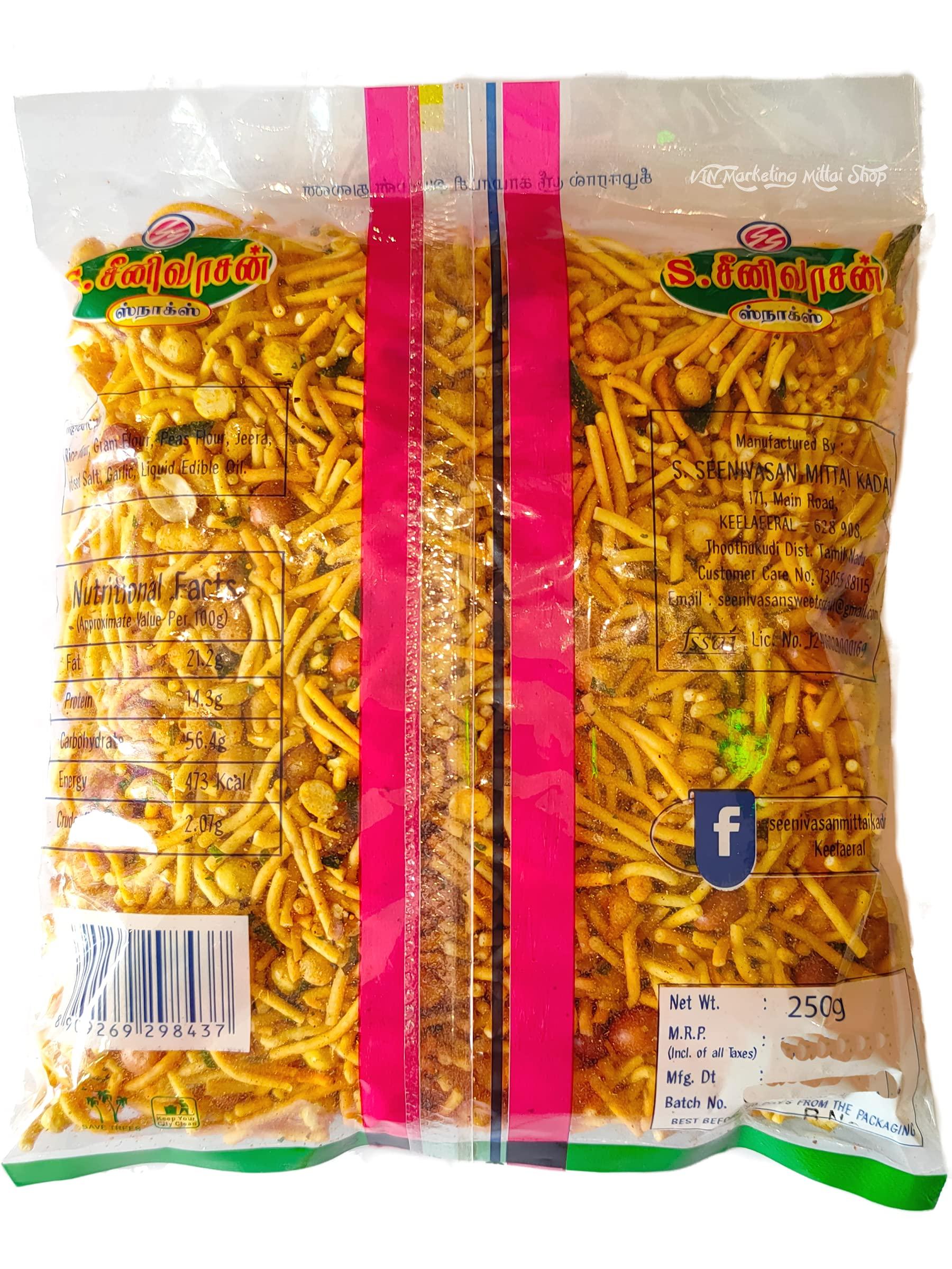 S. SEENIVASAN MITTAI KADAI S SEENIVASAN Special Sweet Sev 250g | Special Big Mixture 250g | Kovilpatti Kadalai Mittai 250g - Pack of 3 (750g)