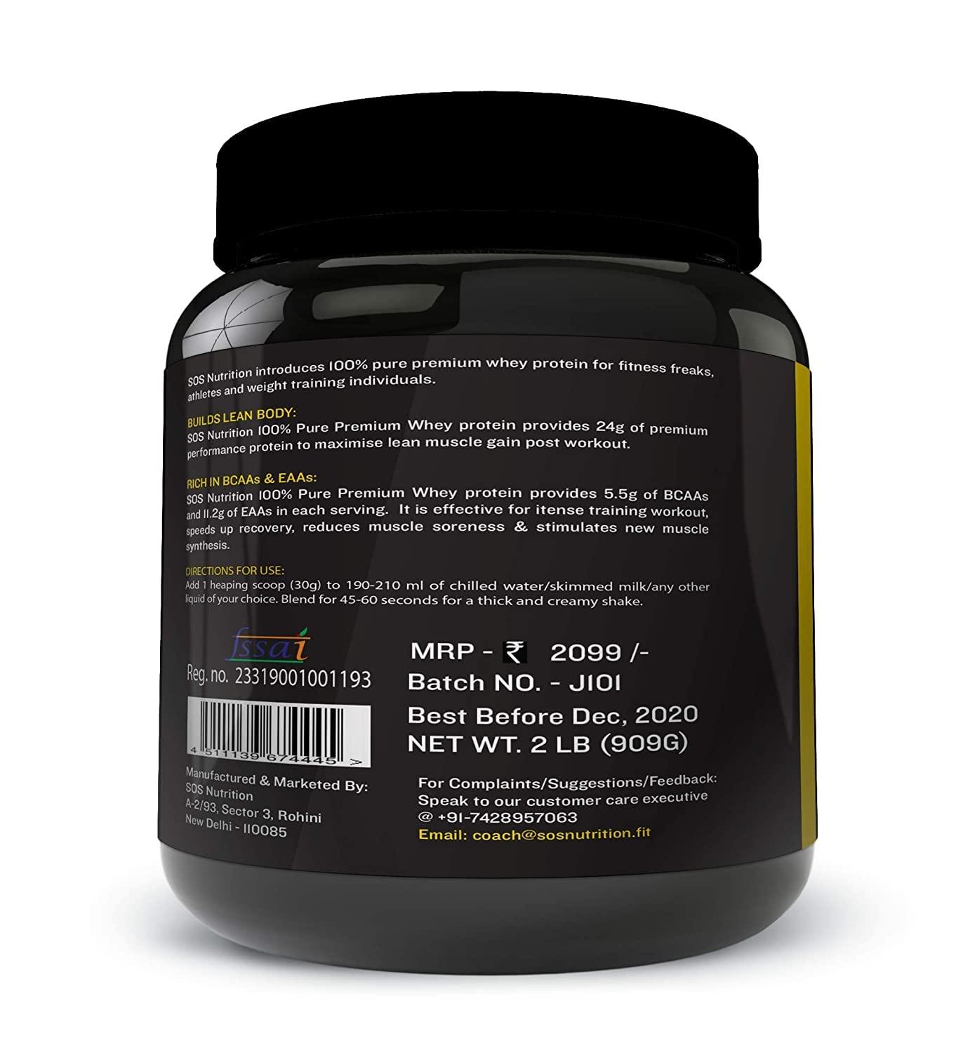 SOS Nutrition SOS Nutrition Whey Protein Powder for Men, Muscle Building, 24g Protein, 5.5g BCAA (Unflavored, 910g)