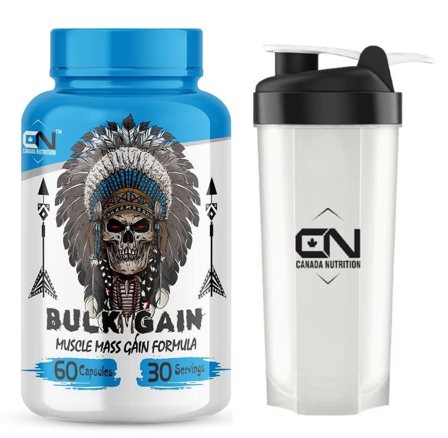 Canada Nutrition Canada Nutrition Men's and Women's Bulk Gain Mass and Weight Gainer Capsule for Fast Weight & Muscle Gain with Free Shaker- 60 Cap