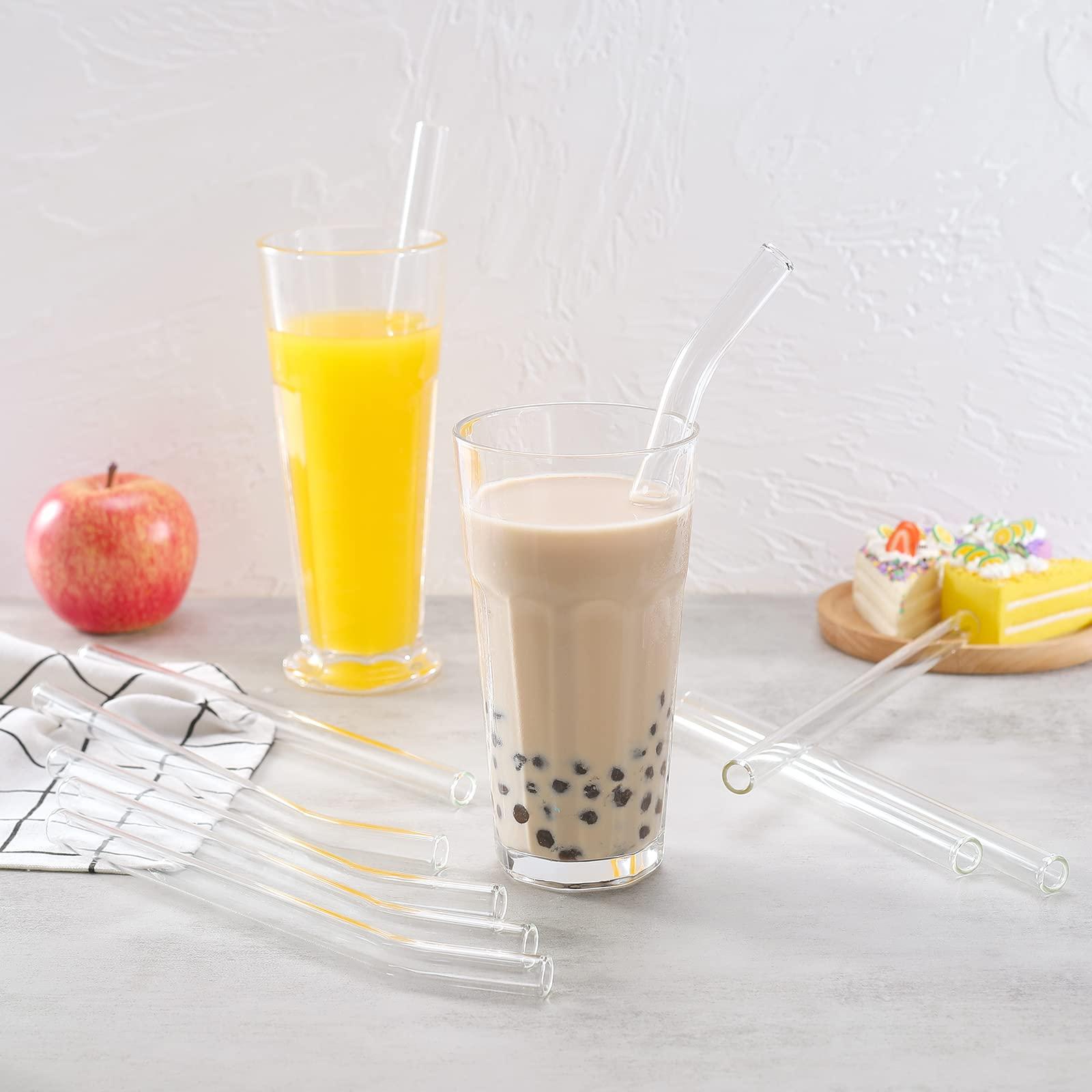 RENYIH RENYIH 10 Pcs Reusable Boba Straws,9.05\'\'x14 mm Wide Glass Drinking Straws Smoothie Straws for Bubble Tea, Milkshakes, Juice,Set of 5 Straight and 5 Bent with 2 Cleaning Brushes -Dishwasher Safe