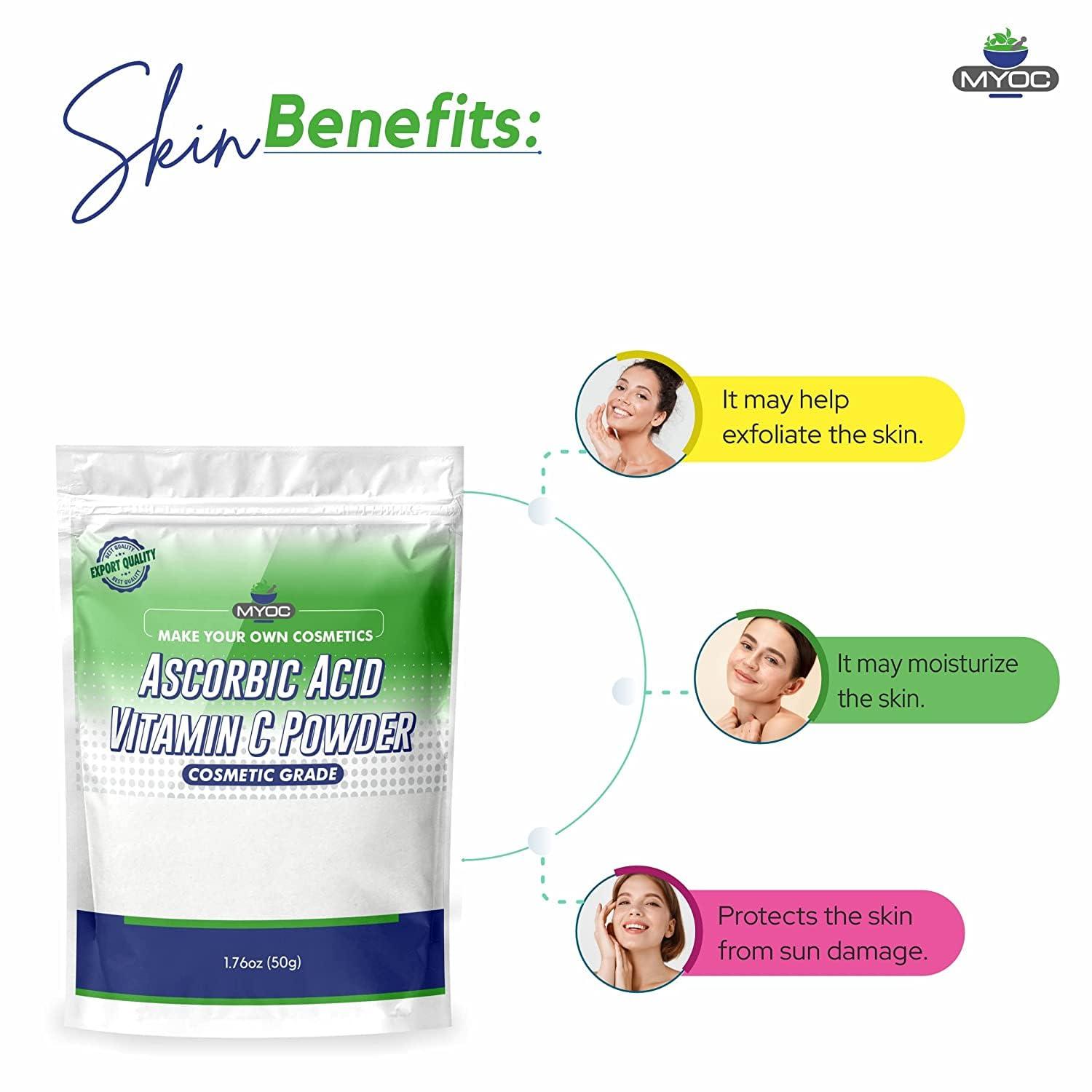 MYOC Myoc Ascorbic Acid Vitamin C Powder 50 Gm, Ascorbic Acid for Serum, Ascorbic Acid Powder for Cosmetic, Ascorbic Acid for Skin, Ascorbic Acid for Cleaning, Ascorbic Acid Powder for Pool Stain- Pack of2