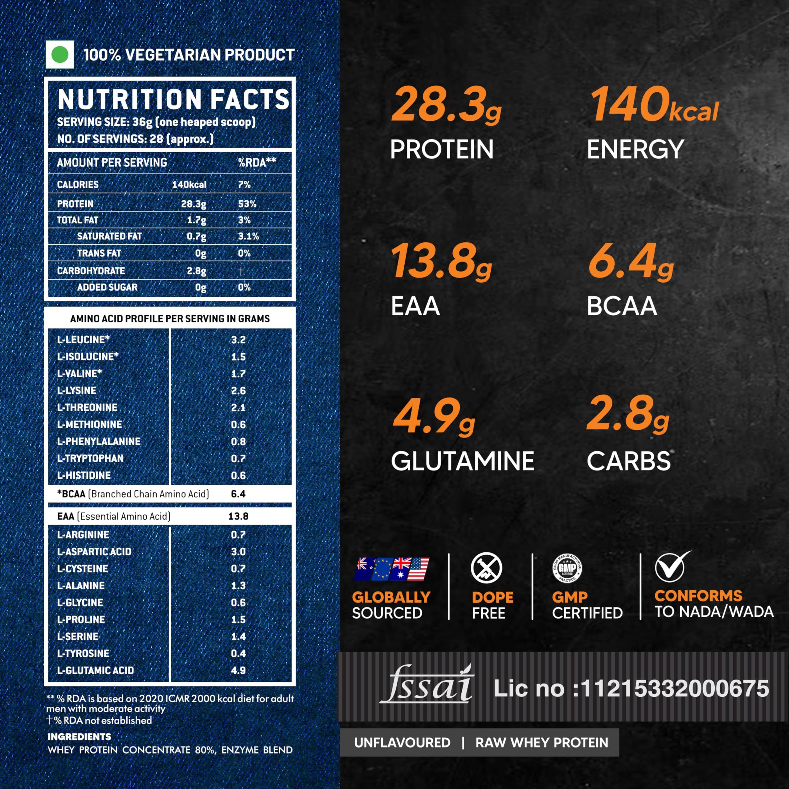 Asitis Nutrition AS-IT-IS ATOM Raw Whey Protein 1kg with Enzymes | 28.5g Protein | USA Labdoor certified | 6.4g BCAA