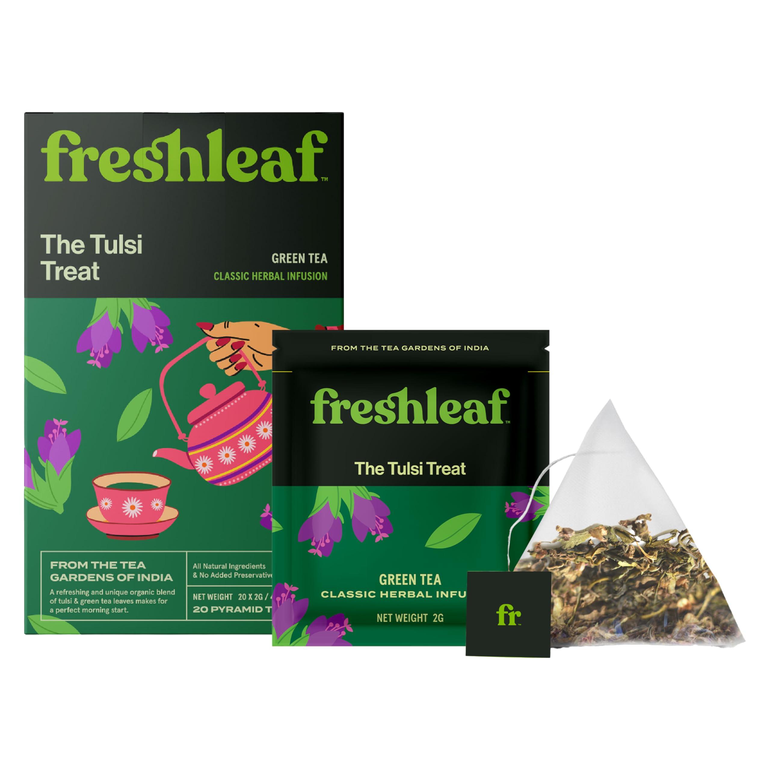FRESHLEAF FRESHLEAF Tulsi Green Tea Rich With Anti-Oxidants, 100% Whole Long Leaf, 20 Pyramid Tea Bags (60 Tea Bags) (40 Tea Bags)