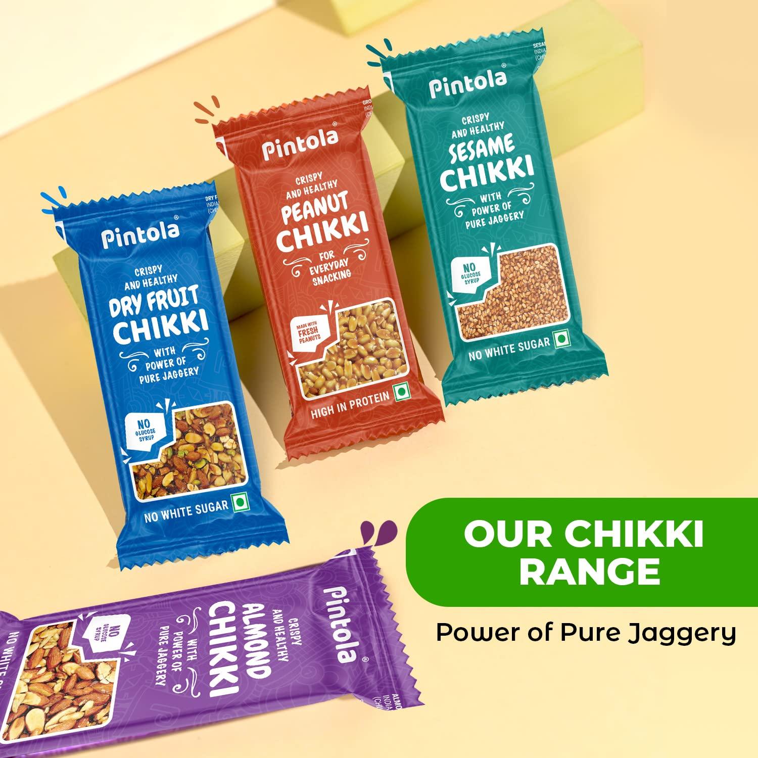 Pintola Pintola Dry Fruit Chikki Jar | Pack of 13 pcs | Dry Fruit Bar,Made with Jaggery | No Glucose Syrup | No Preservatives | Gluten Free | Indian Sweets | Gajak | (25g Each x 13N = 325g)