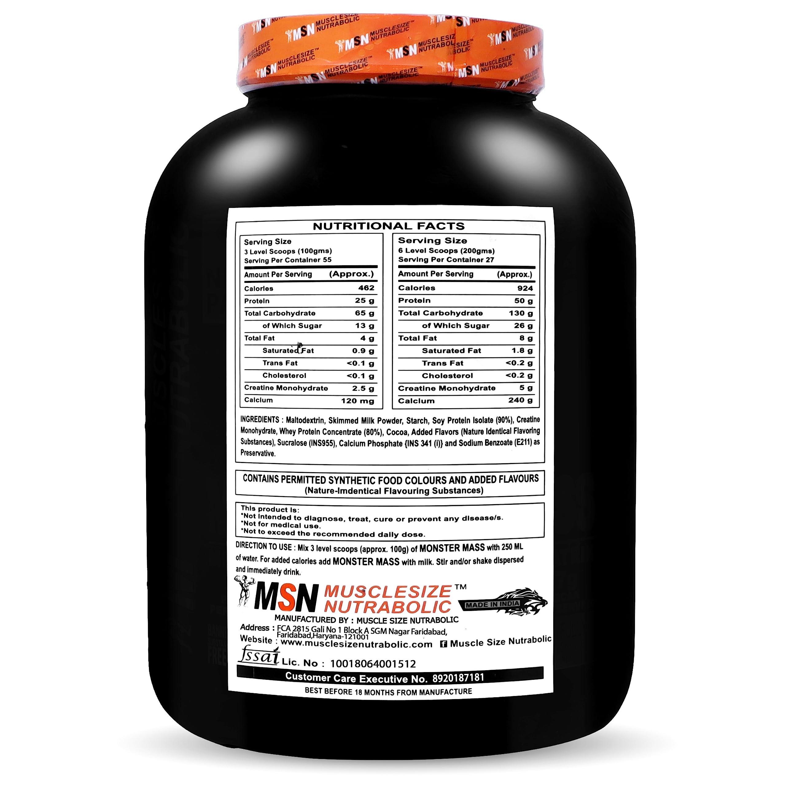 MUSCLE SIZE MUSCLE SIZE Monster Mass Gainer Powder and Weight Gainer (6lbs,2.72kg)