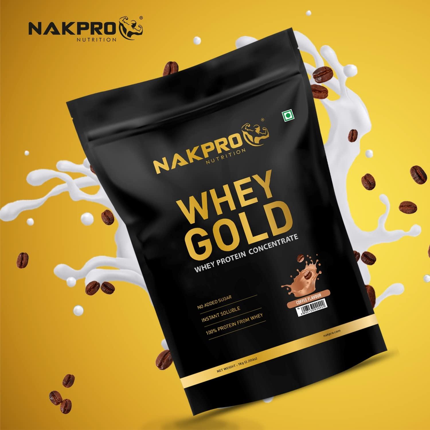 NAKPRO NAKPRO Gold Whey Protein Concentrate 500g Coffee | 25.5g Protein, Trustified Certified Supplement Powder | Fast Absorbing Whey Protein Powder