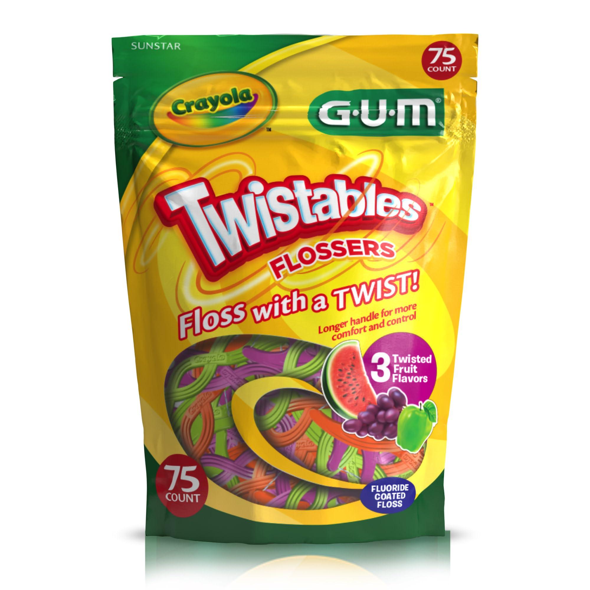Gum GUM - 857R Crayola Twistables Flossers, Fluoride Coated, Twisted Fruit Flavors, Ages 3+, 75 Count