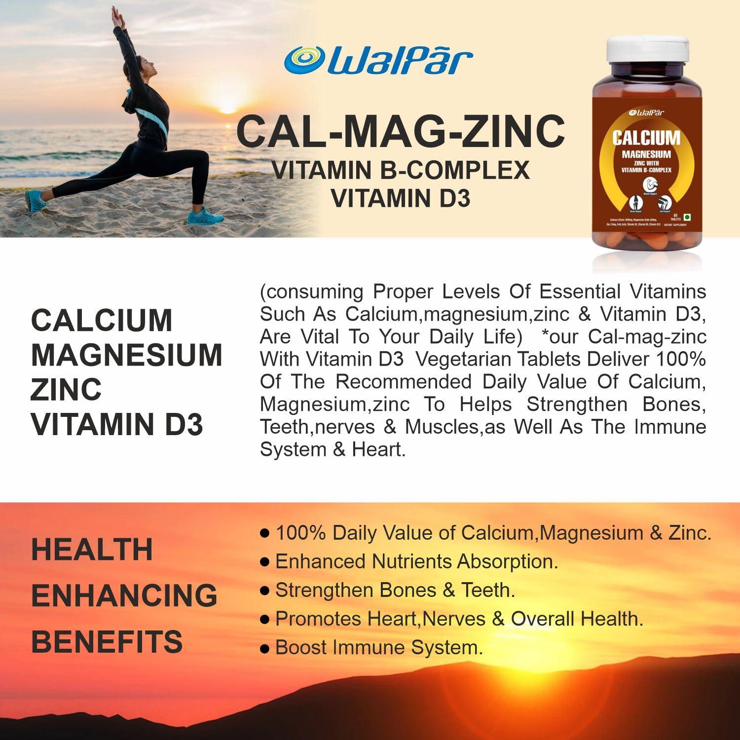 WALPAR Calcium Citrate Supplement 1300mg with Magnesium Zinc Vitamin D3 D B12 B Complex Ideal for Bone and Muscle support & Joint health Ideal for Men Women (1)