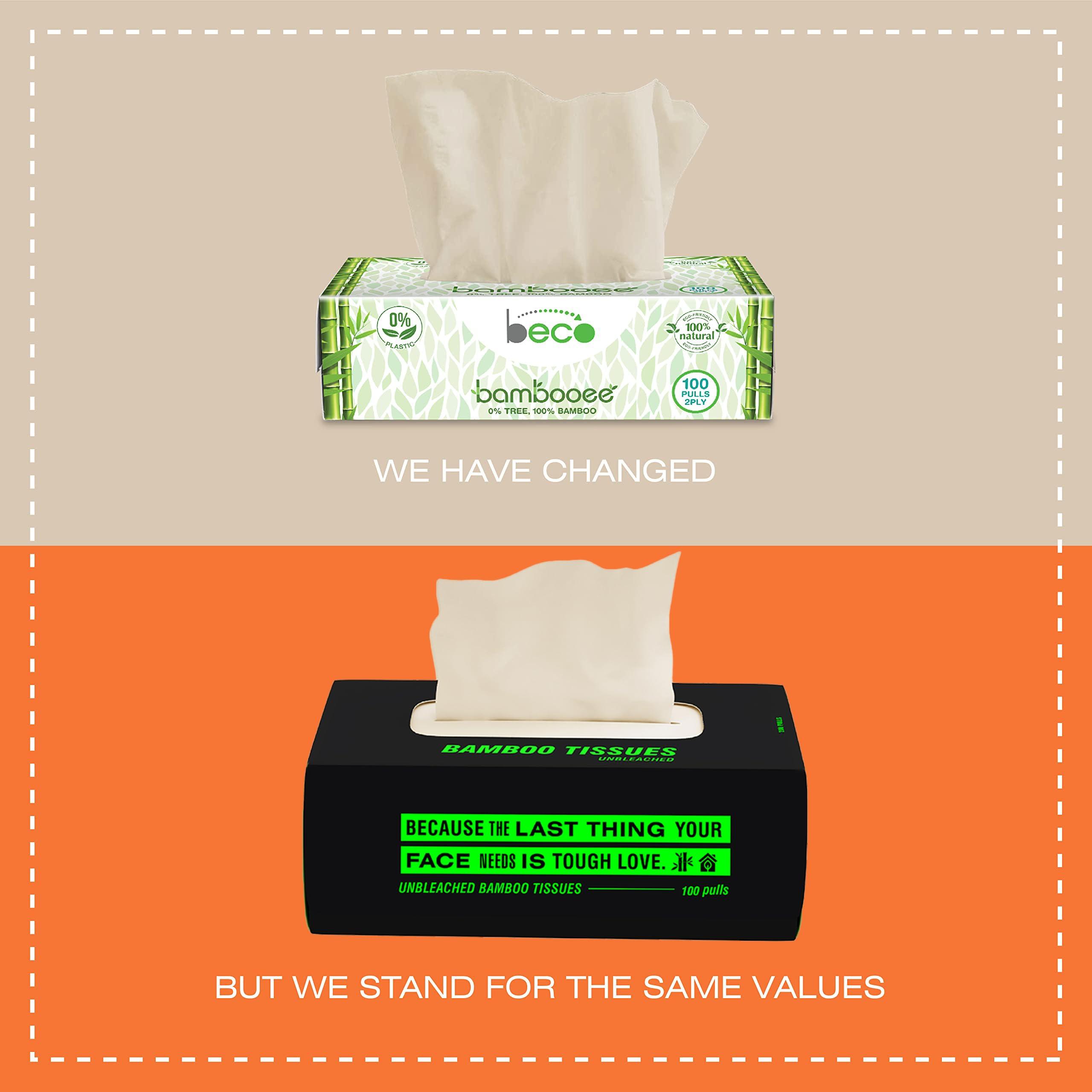 Beco Beco Bamboo Super Soft 2-ply Car Tissue Box| Facial Tissue-100 pulls x 3 Packs (300 Pulls) | 100% Natural & Ecofriendly