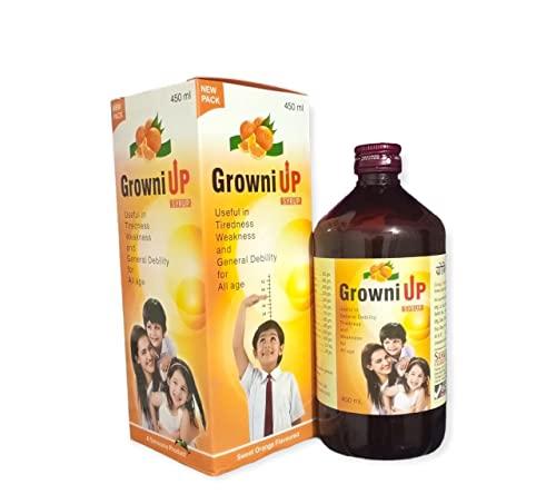 Sanwaria Pharma pvt. ltd. Growni Up Ayurvedic Tonic Useful In Tiredness, Weakness And General Debility For All Ages | Improves Haemoglobin Level - PACK OF 1 (450 ML) | Orange Flavour|