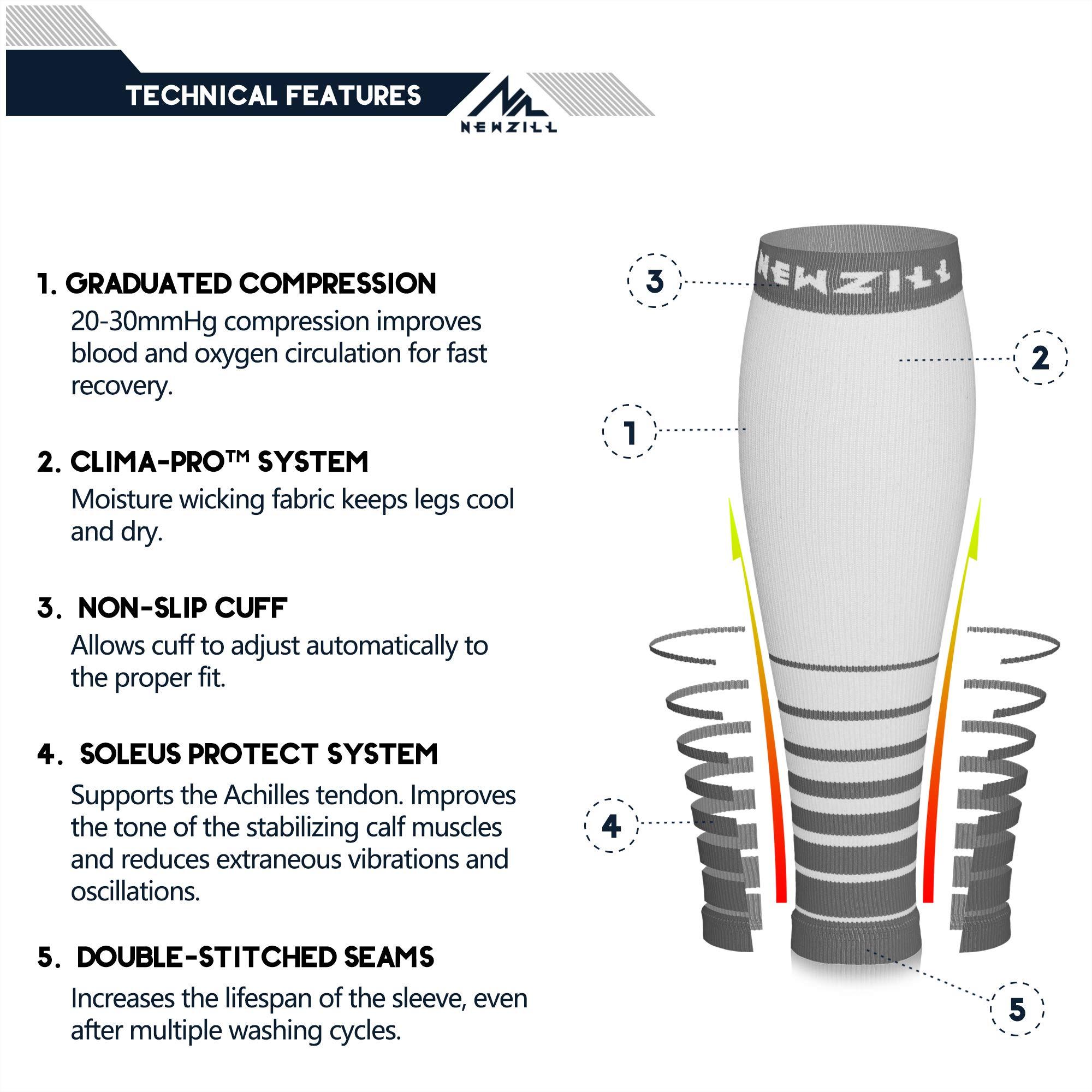 NEWZILL NEWZILL Calf Compression Sleeve for Men & Women | Footless Compression Socks for Shin Splint Relief, Varicose Veins | Leg Sleeve for Running, Travel, Nursing, Work, Fitness (L/XL i-White/Grey 1Pair)