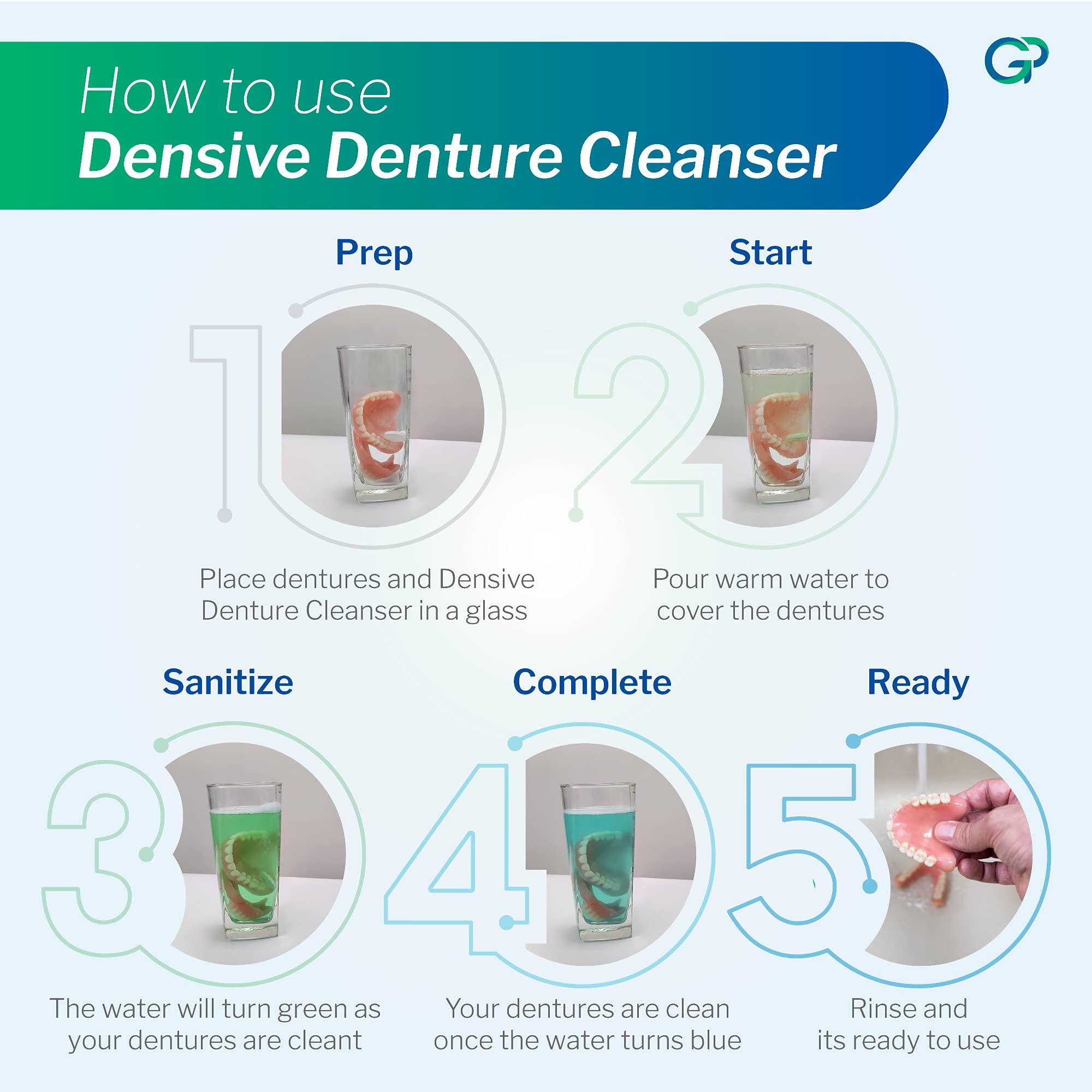 Densive Densive Denture Cleanser Tablets | Antimicrobial Denture Cleaner for Partial & Full Dentures | Color-Changing Technology for Effective Cleaning | Pack of 3 | 30 x 3 (90 Denture Tablets)