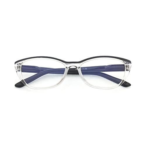 TIZIANO TIZIANO New Age Reading Glasses with Spring Hinge (Model: 205142 Transparent Crystal with Black Sides +1.25 with Cat Eye shape)