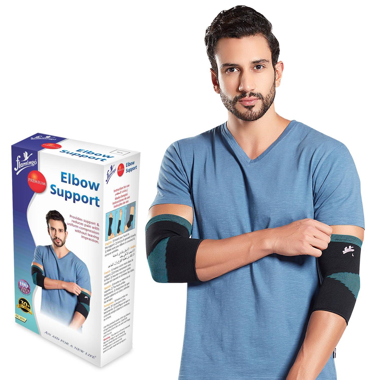 Flamingo Flamingo Premium Elbow Support Regular for gym,Pain Relief, Tennis, Volleyball, Cricket | Elbow Compression Sleeves for Men & Women (Pair) | Color-Blue | Size-XL