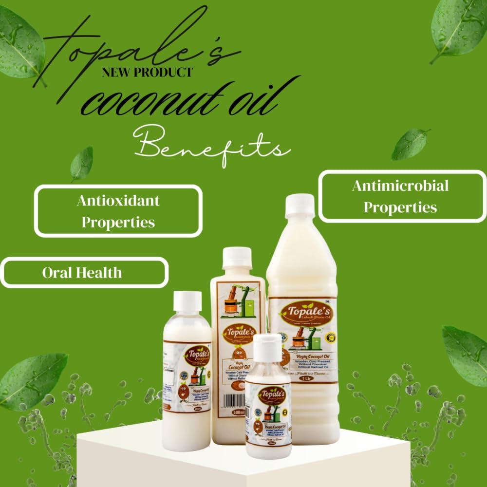 TOPALE\'S Topale\'s - Premium Wooden Cold Pressed natural Virgin Coconut Oil 100ml | Edible Grade, Organic, Pure And Great for Hair, skin and Cooking - PACK OF 2