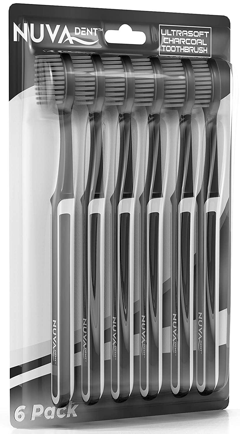Nuva Dent NUVA DENT Charcoal Toothbrushes - Charcoal Toothbrush Soft, Activated Charcoal Toothbrush Super Soft, Toothbrush Charcoal, Teeth Whitening Charcoal Tooth Brush - Adults & Kids - 6 pc, Extra Gentle