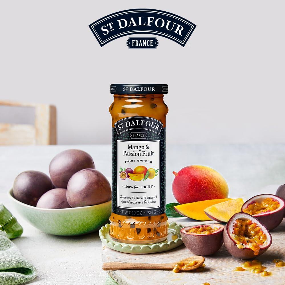 St DALFOUR ST. DALFOUR Mango & Passion Fruit Fruit Spread 284 G | No Added Sugar | 100% From Fruit | No Added Preservatives, Colours, Flavors Or Sweeteners | No Corn Syrup | Traditional French Recipe