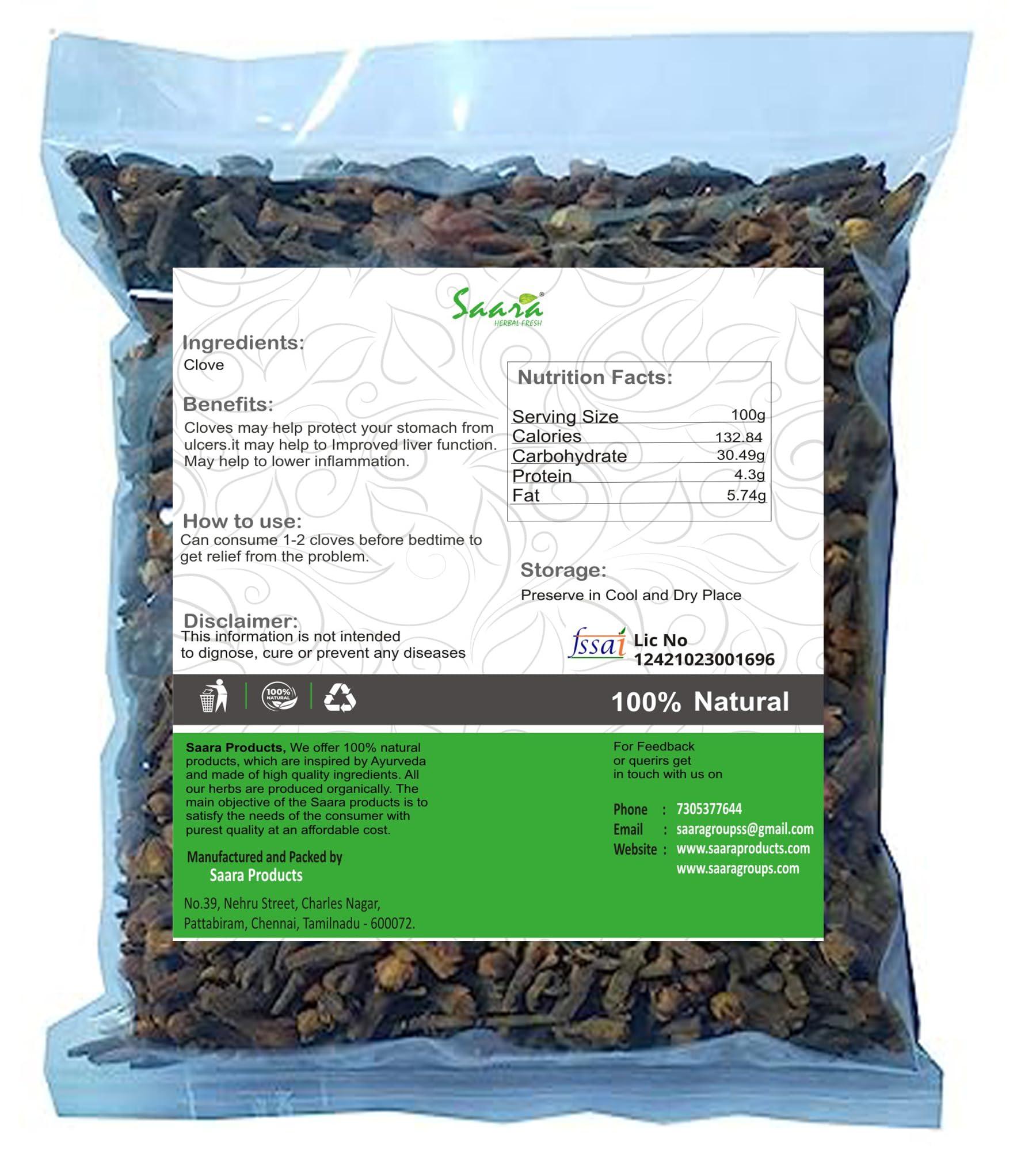 SAARA Saara HERBAL FRESH Cloves, 450g, Laung Sabut, Lavangam, Krambu, Laving, Lavang, Grampu Whole Cloves, 450g, (pack of 4 x 100g, pack of 1 x 50g)