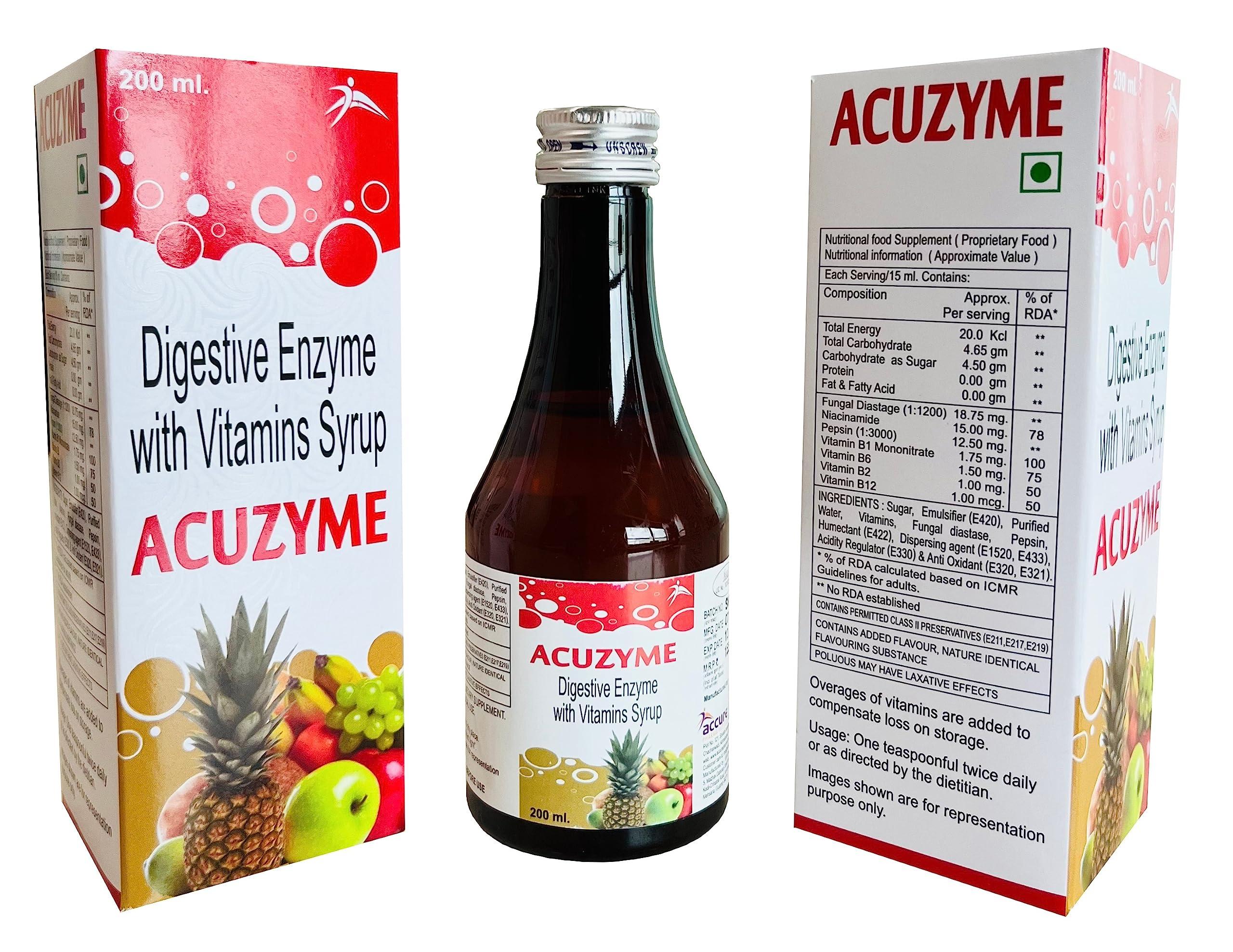 Accure Pharma Pvt Ltd Acuzyme| Syrup for Digestion, gut health, Acidity & Bloating | For Men, women and Kids | 200ml|Accure pharma