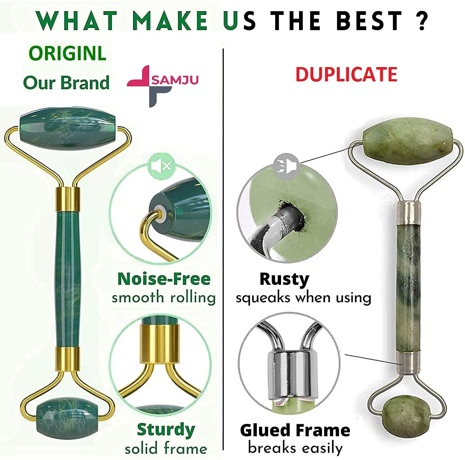 SAMJU SAMJU Premium Jade Roller & Gua Sha Set - Face Roller Massage Tool, Green Aventurine Applicator for Face, Neck and Body Muscle - Relaxing and Stimulating Blood Flow, Relieve Fine Lines & Wrinkles