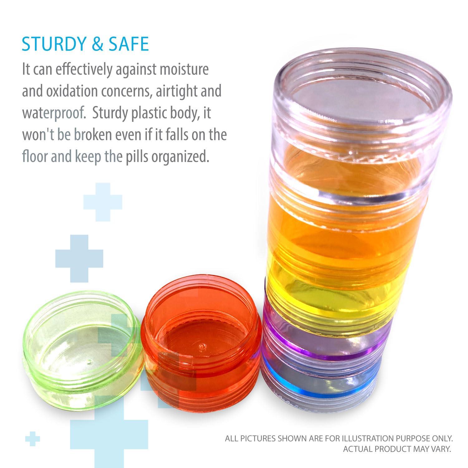 Deke Home 2 Pack Rainbow 7 Day Stackable Pill Organizer case Tower Box Medicine Planner Small case (Seven Day Weekly Travel Container) Medication, Vitamin Holder Organizer Pillbox Dispenser. Daily Organizers