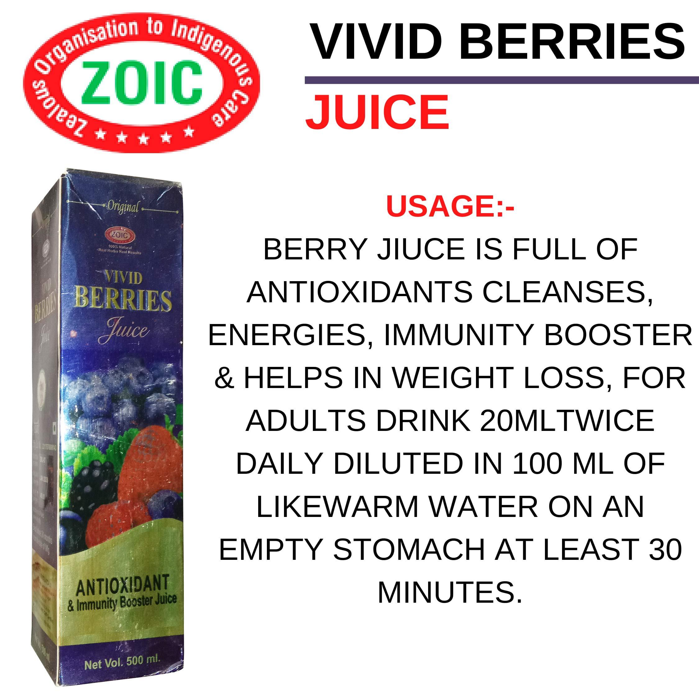 ZOIC ZOIC VIVID BERRIES JUICE 500ML ANTIOXIDANT & IMMUNITY BOOSTER JUICE -SEABUCKTHORN,ACAI BERRY,BLUE BERRY,MANGO STEEN,GOJI BERRY,NONI,GREEN TEA,ALOEVERA,AMLA,KIWI