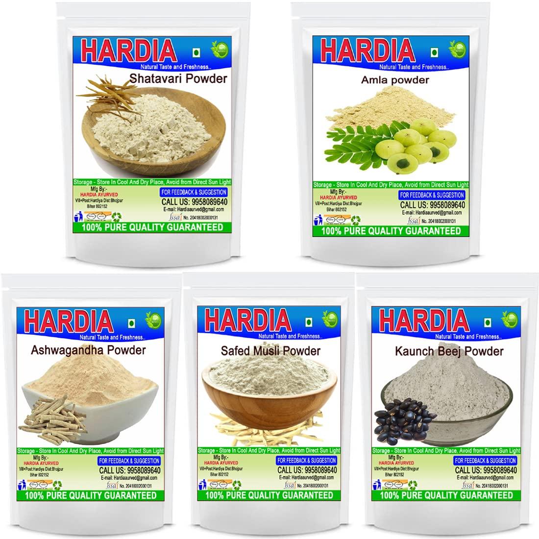 Hardia Hardia Ashwagandha amla shatavari safed musli kaunch beej Churna powder 500gm combo pack