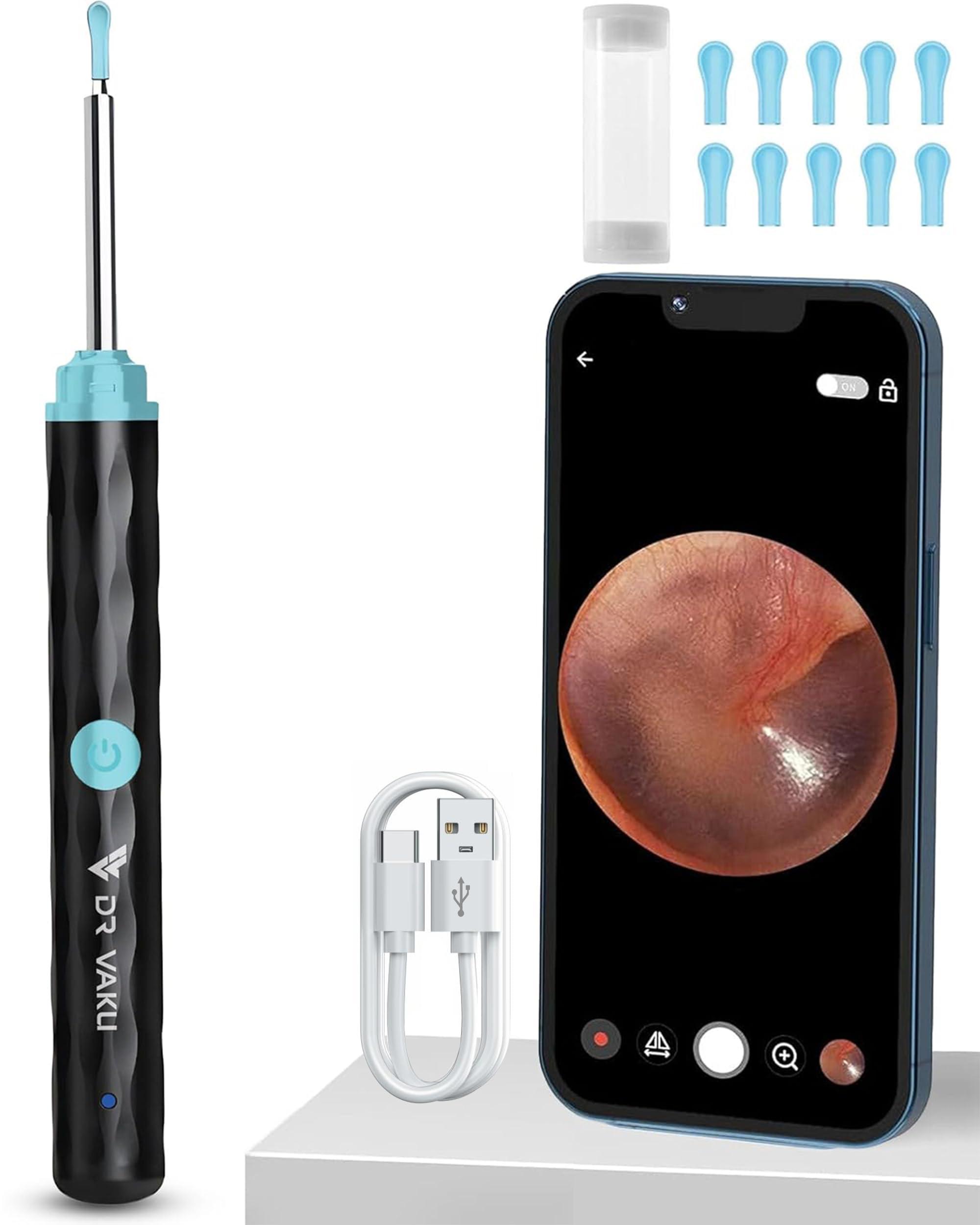 DR VAKU Dr Vaku Earocam Earwax Removal Tool Kit with HD Camera Wifi Connection & 6 LED Lights Endoscope Tool Ear Cleaner for iOS & Android + 10 Silicone Tips Free