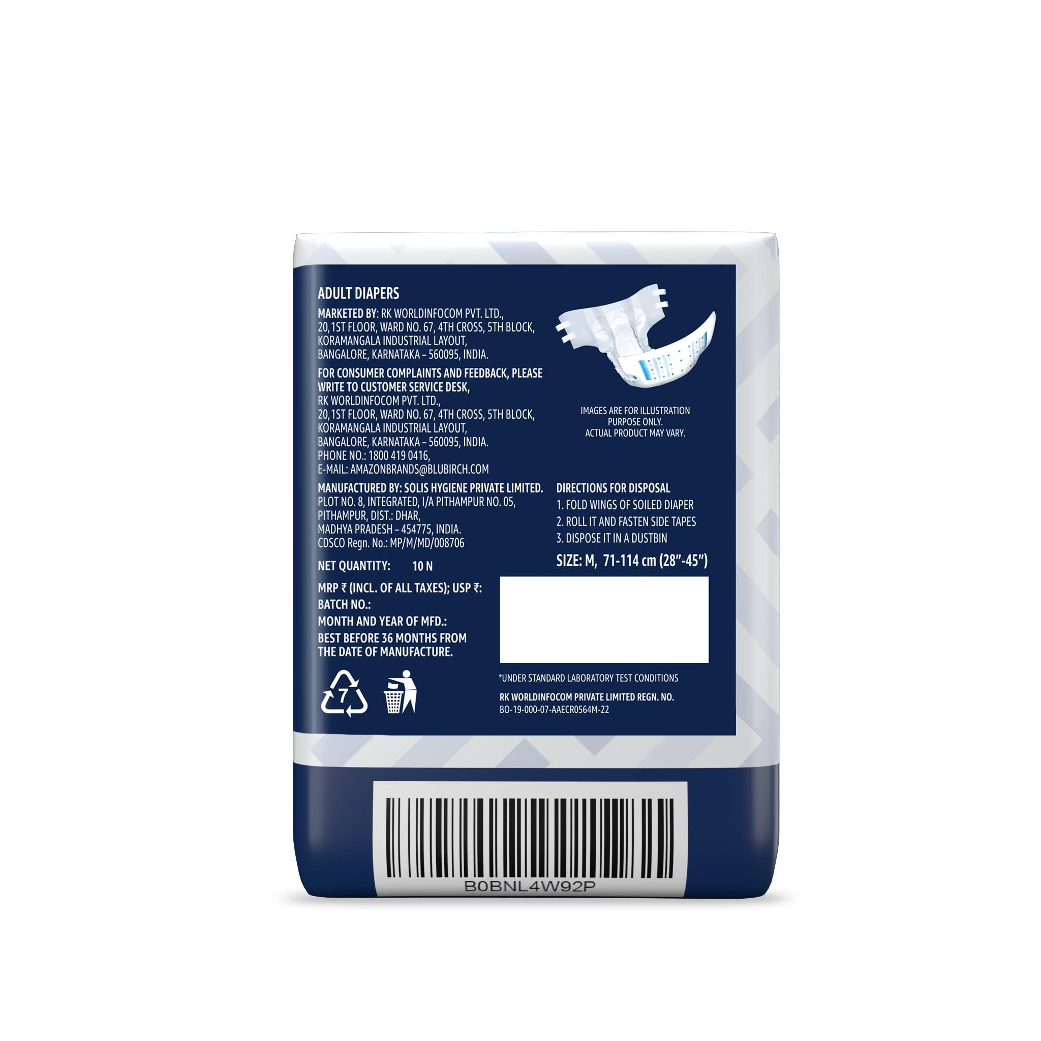 Amazon Brand - Solimo Amazon Brand - Solimo Adult Diapers Tape Style Medium (M) Size, 30 Count | 71-114 cm (28\'\' - 45\'\') | with Fast absorption, Leak Proof, Unisex