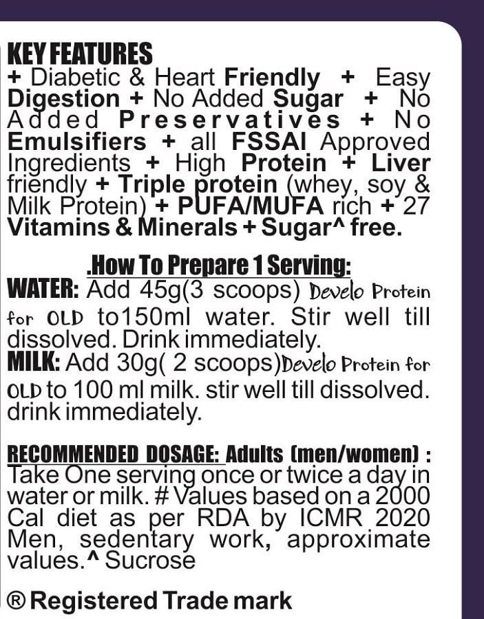 DEVELO Develo Protein Powder for Seniors, Elderly & Old Age People, Men & Women - 1kg Mixed Fruit