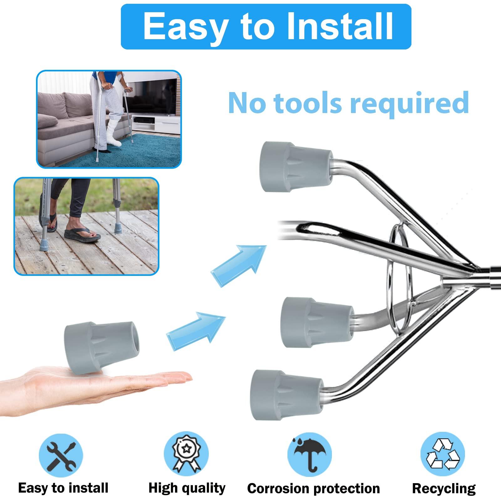 ATUOE Crutch Tips, 4 Pack 7/8 inch Heavy Duty Rubber Crutch Tips Replacement Rubber Cane Tips, Gray