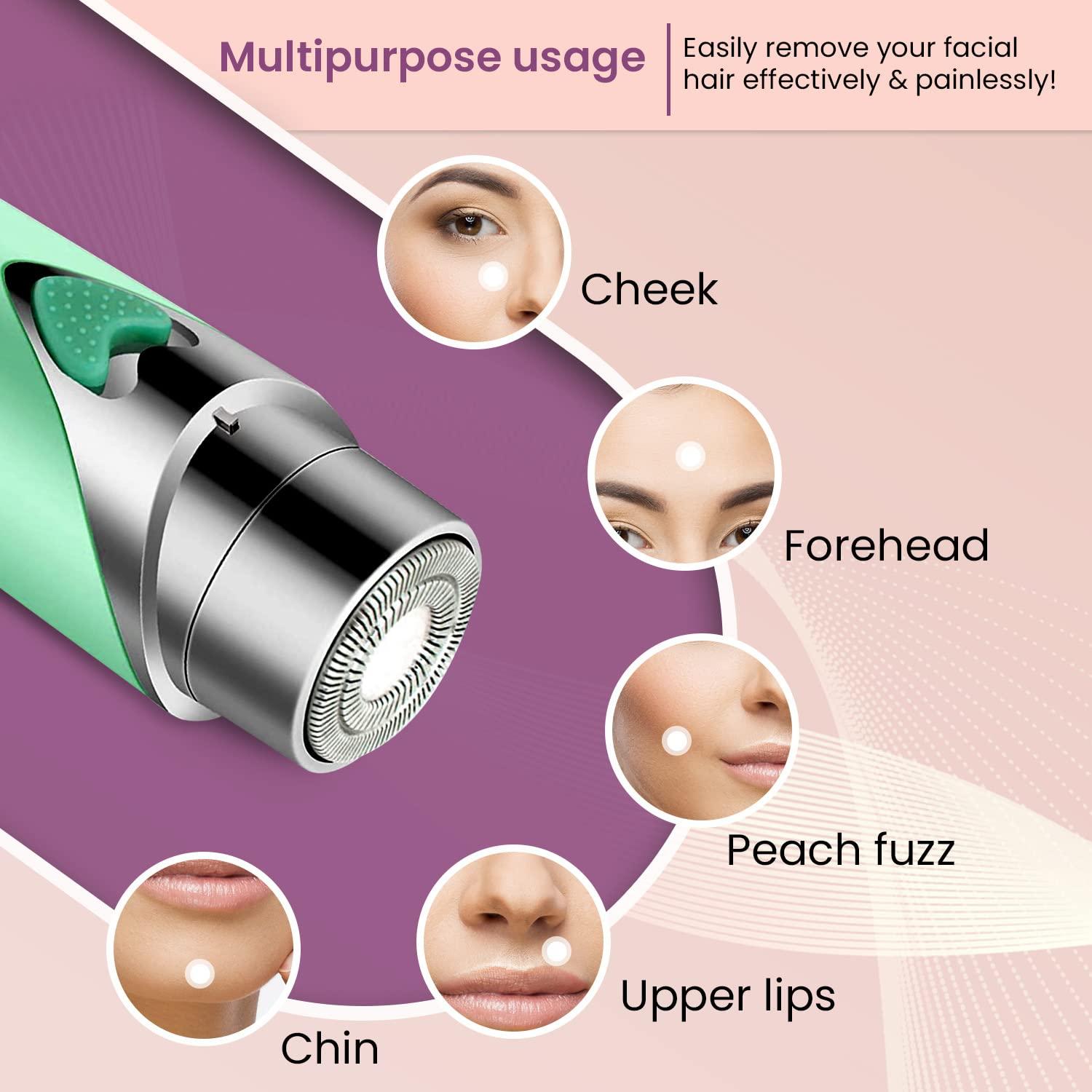 AGARO AGARO Facial Hair Remover MHR100 for Women, Flawless Electric Painless Hair Remover with 3D Floating Head, Precision Smooth Finish for Upper Lip, Chin & Cheeks, Eyebrow, Ideal for On-the-Go, Green
