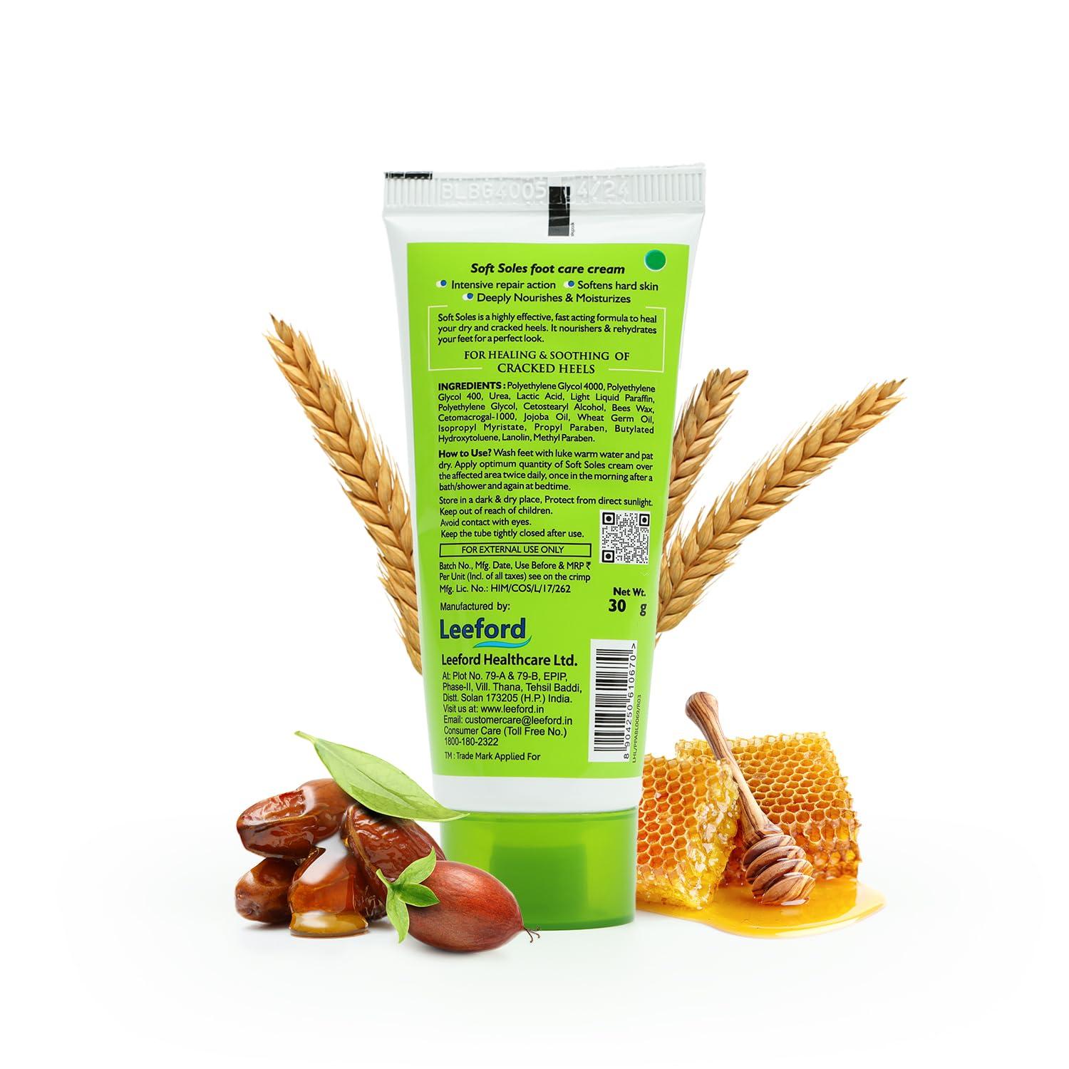 SOFTSOLES Soft Soles | Foot Cream | Crack Heal Repair Cream | Nourishes & Rehydrates | Softens Hard Skin | Heal Care Cream Pack of 4 (30g each)