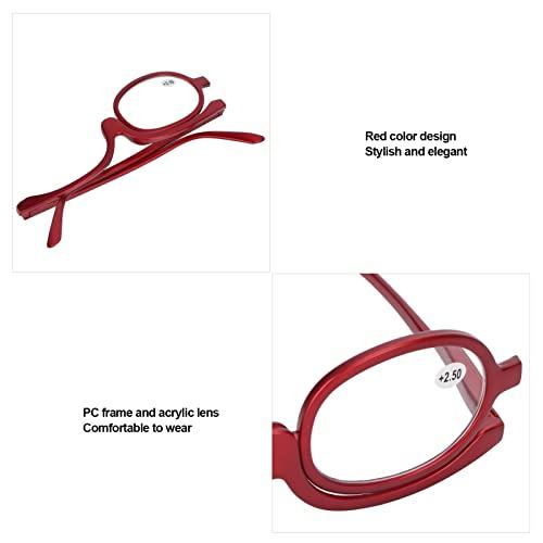 Zunate Zunate Makeup Glasses Single Lens, Rotatable Flip Down Lens Make up Eyeglasses, Readers Magnifier Eyeglasses for Women, Red(+2.50)