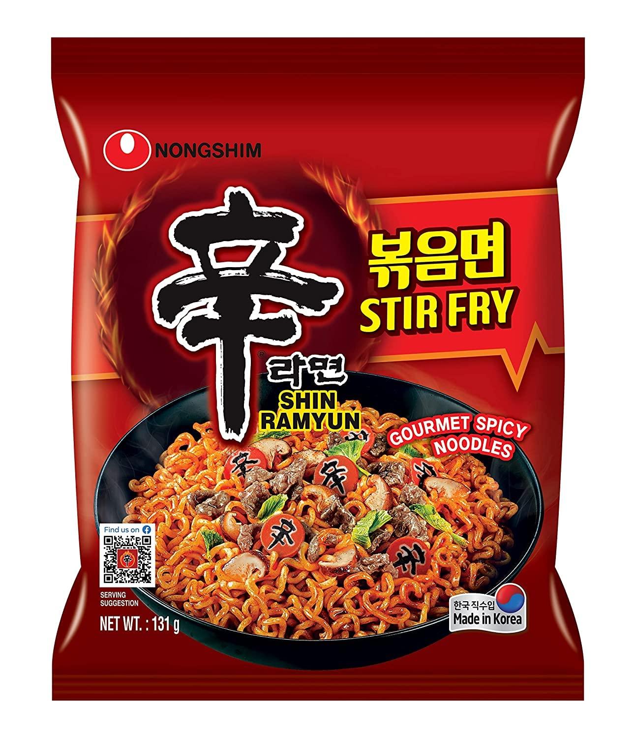 NOTTACIA NOTTACIA Nongshim Shin Ramyun, Red Super Spicy,Stir Fry, Kimchi & Veggie Instant Noodles 120Gm*5Pack (Pack Of 5) (Imported), 120 Grams