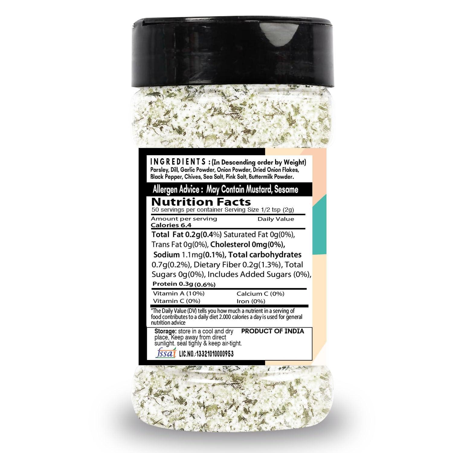 SARANZ SARANZ Ranch Mix Exotic Seasoning Perfect for Snacks, Appetizers, Savouries|Ranch Mix Seasoning with Fresh Ingredients For Dressing | Aromatic and Flavoured Vegan Seasonings |Used Ranch Mix Seasoning in Sauces, Marinades, Dressing, Snacks-100 Grams S