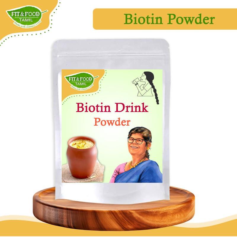 FIT & FOOD TAMIL Fit and Food Tamil Biotin Powder|For Glowing Skin & Healthier Hair|Hair Vitamin Supplement|Strong and Shinier Hair & Nails|Biotin for Increased Hair Density|Plant Based Collagen Powder| 100 Gram