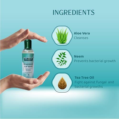 Delonae Menstrual Cup Wash Liquid -100ml | Plant based | pH balanced | Sulphate Free, Formaldehyde Free, Paraben Free | Healthy and Safest way to Sterilize your Period Cup