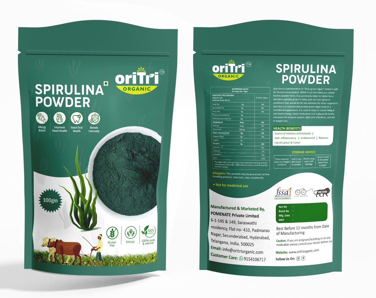 Oritri Organic Oritri Organic Wheat Grass Powder & Spirulina Powder: Nature\'s Powerhouse to Manage Blood Sugar, Immunity, Detox & Reduce Inflammation (Combo Pack)