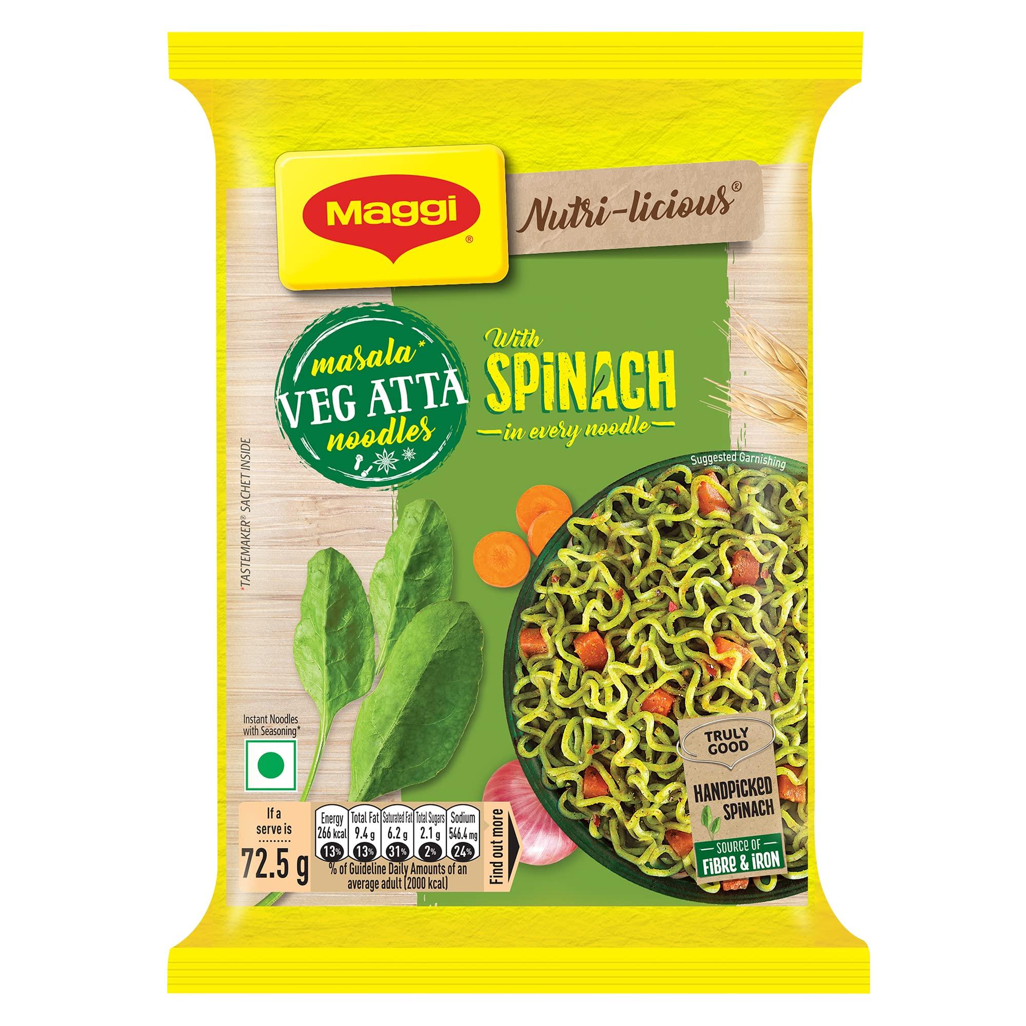 MAGGI MAGGI Nutri-Licious Masala Veg Atta Noodles With Spinach In Every Noodle, 72.5 Grams (Pouch)
